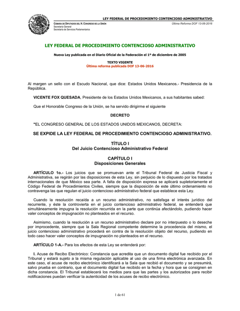 LEY FEDERAL DE PROCEDIMIENTO CONTENCIOSO ADMINISTRATIVO