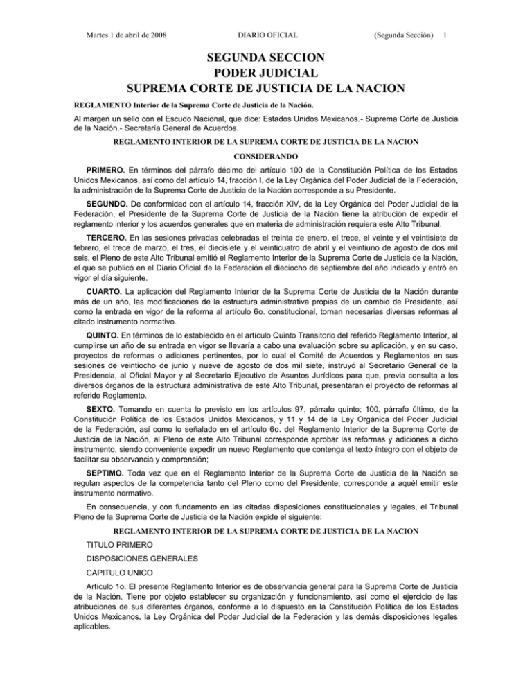 SEGUNDA SECCION PODER JUDICIAL SUPREMA CORTE DE JUSTICIA DE LA NACION