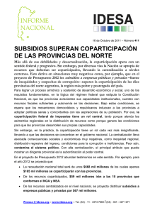 SUBSIDIOS SUPERAN COPARTICIPACIÓN DE LAS PROVINCIAS DEL NORTE