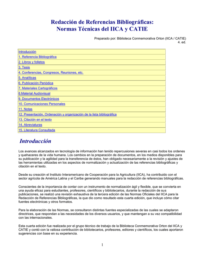 Redacción de Referencias Bibliográficas: Normas Técnicas IICA/CATIE