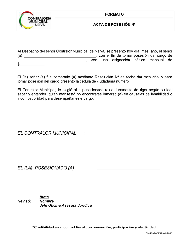 TH-F-03 ACTA DE POSESION