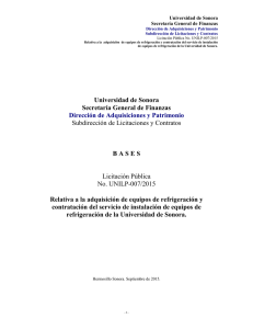 Universidad de Sonora Secretaría General de Finanzas Dirección de Adquisiciones y Patrimonio