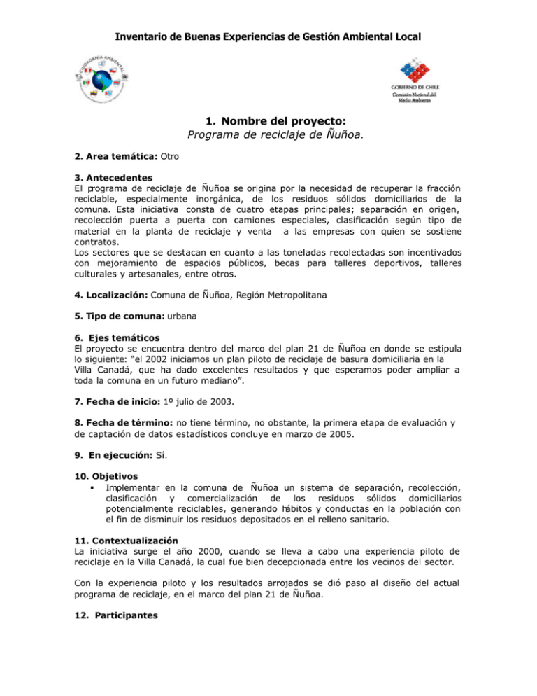 Programa De Reciclaje De u oa Sistema Nacional De Informaci n