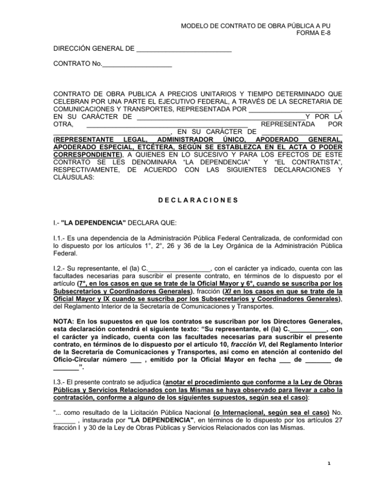 Modelo De Contrato De Obra PÚblica A Pu Forma E 7981