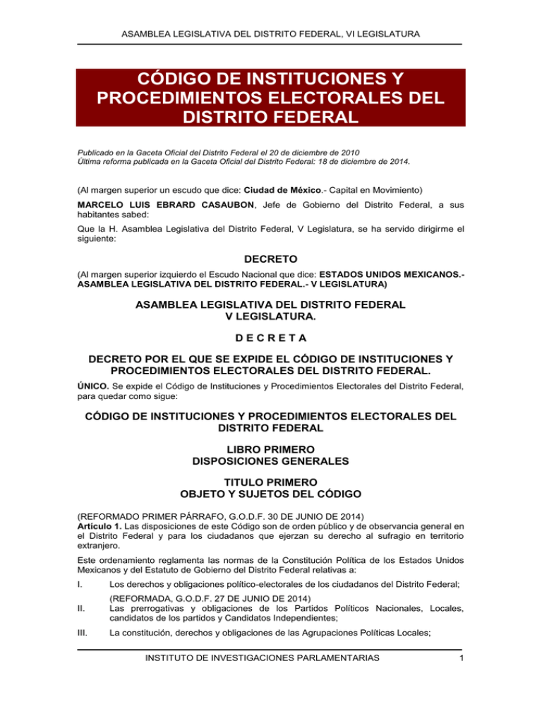 Código De Instituciones Y Procedimientos Electorales Del