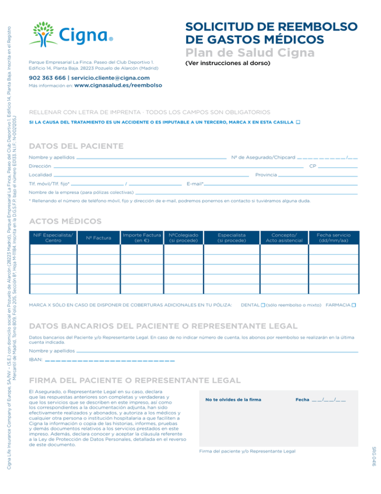 Solicitud De Reembolso De Gastos MÉdicos Plan 1682
