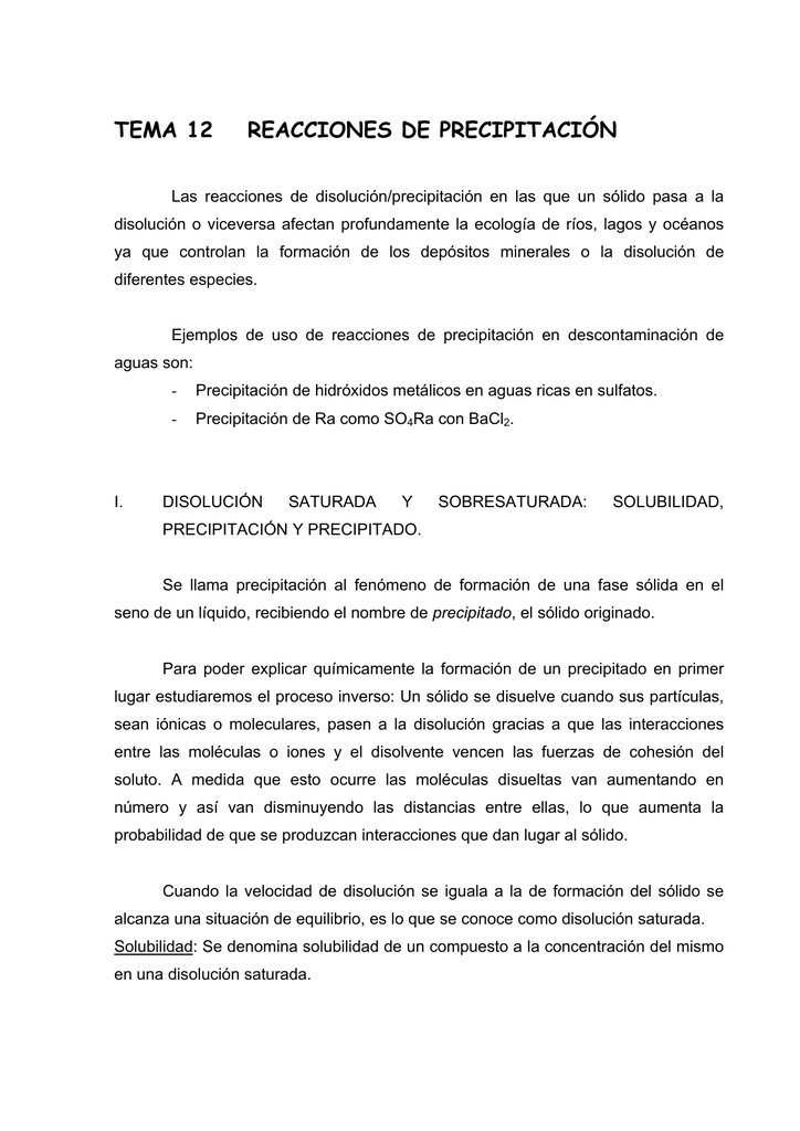 TEMA 12 REACCIONES DE PRECIPITACIÓN