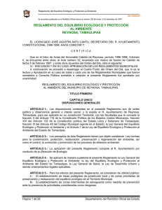 reglamento del equilibrio ecol&oacute;gico y protecci&oacute;n al ambiente