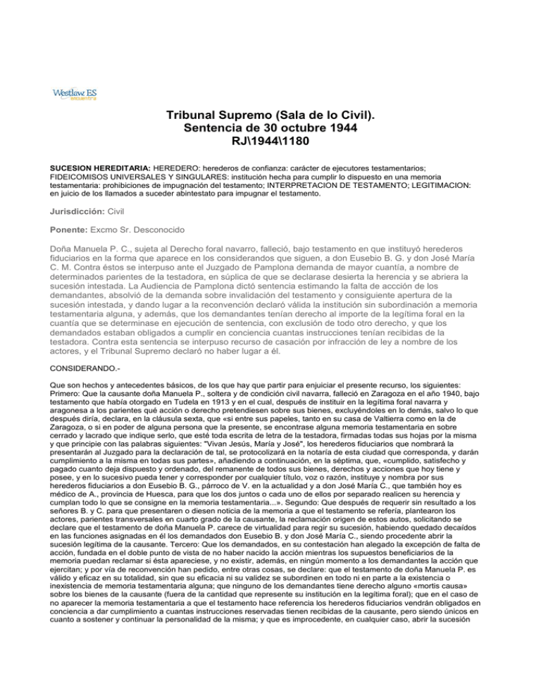 Tribunal Supremo (Sala De Lo Civil). Sentencia De 30 Octubre