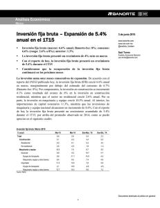 Inversión fija bruta – Expansión de 5.4% anual en el 1T15