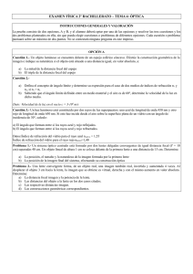 EXAMEN FÍSICA 2º BACHILLERATO – TEMA 4: ÓPTICA