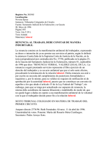 RENUNCIA AL TRABAJO, DEBE CONSTAR DE MANERA