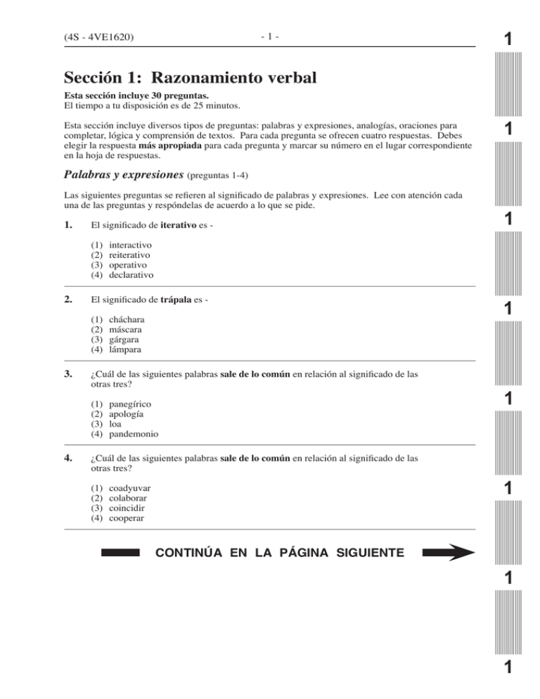 Sección 1: Razonamiento Verbal