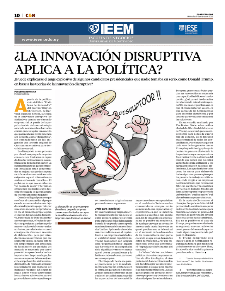 ¿La Innovación DisruPTiva APLica A La PoLíTica?