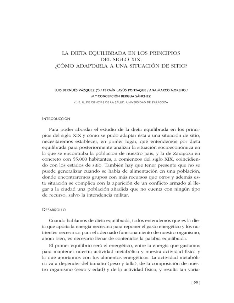 La dieta equilibrada en los principios del siglo XIX.