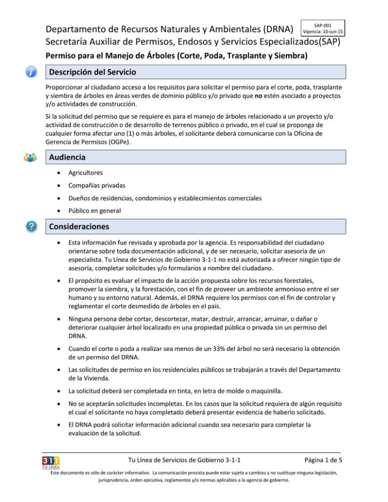 SAP-001 Permiso para el Manejo de Arboles