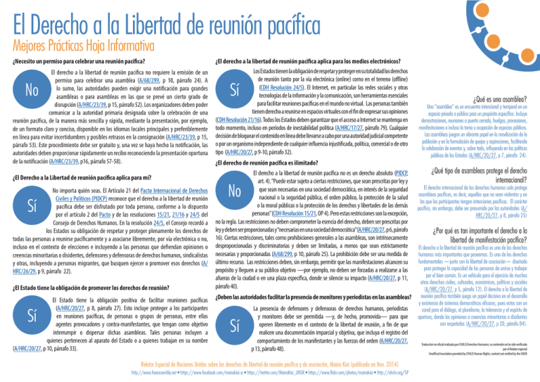 El Derecho a la Libertad de reunión pacífica