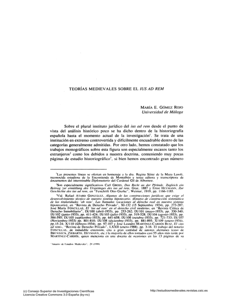 Teorías medievales sobre el "ius ad rem"