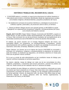 Boletín 20. Histórico trabajo del INCODER en el Cauca