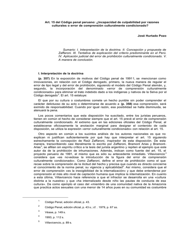 Art. 15 del Código penal peruano: ¿Incapacidad de culpabilidad por