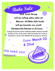Bake Sale OLG Youth Group will be selling cakes after all Masses