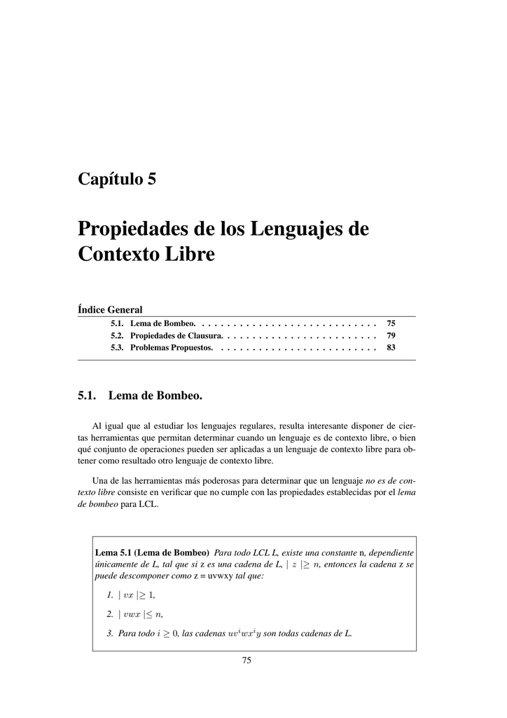 Propiedades de los Lenguajes de Contexto Libre