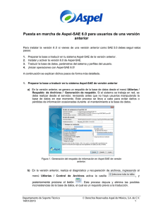 Puesta en marcha de Aspel-SAE 6.0 para usuarios de una versión