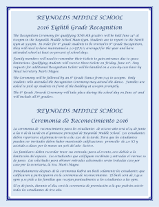 REYNOLDS MIDDLE SCHOOL 2016 Eighth Grade Recognition