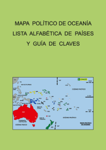 Mapa político de Oceanía. Lista alfabética de países y guía de claves
