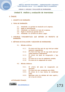 UNIDAD 8. ANÁLISIS Y EVALUACIÓN DE INVERSIONES