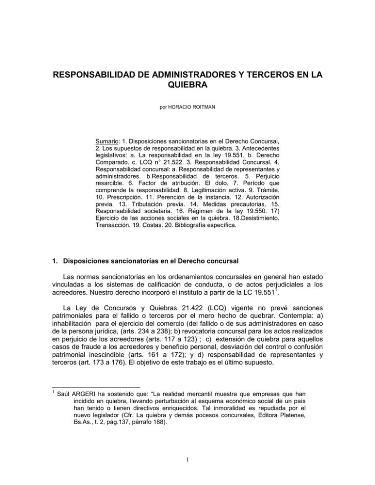 Responsabilidad De Administradores Y Terceros En La Quiebra