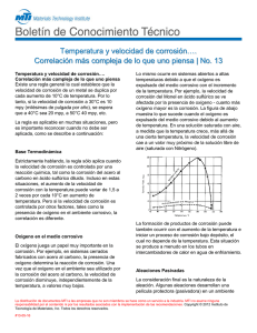 Temperatura y velocidad de corrosión…. Correlación más compleja