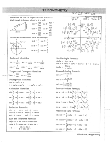 Page 1 m x 5 t C. tan x = Definition of the Six Trigonometric