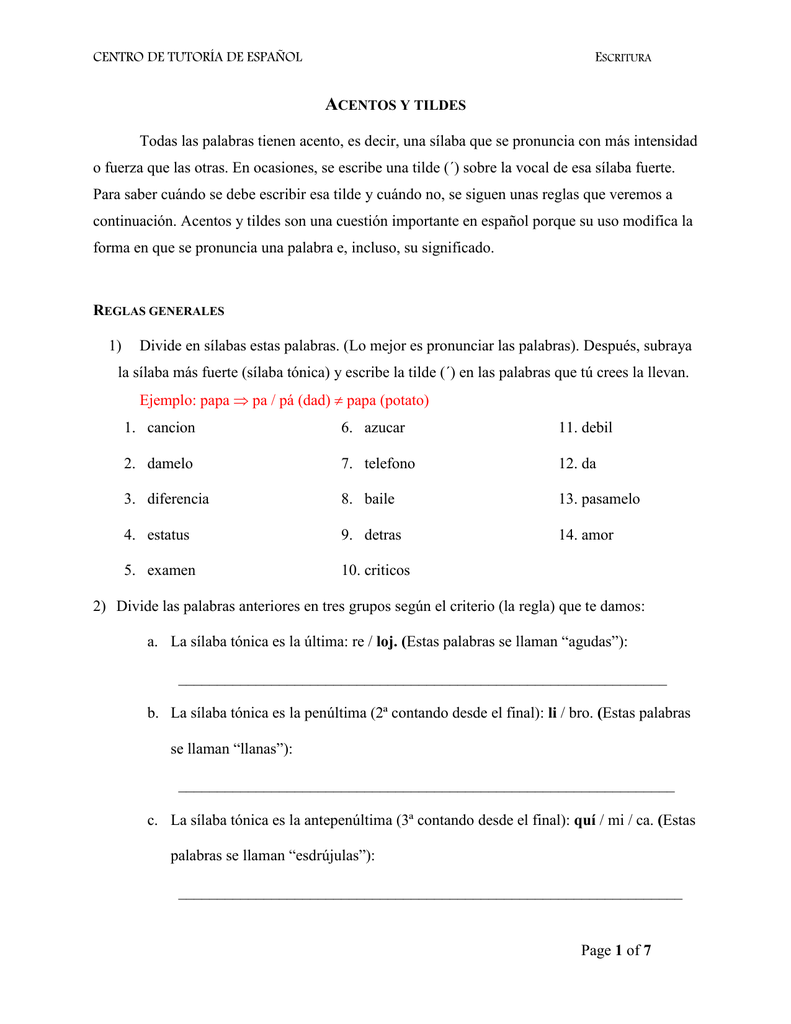 Acentos Y Tildes En Español 6672