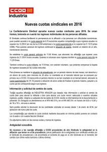 Nuevas cuotas sindicales en 2016