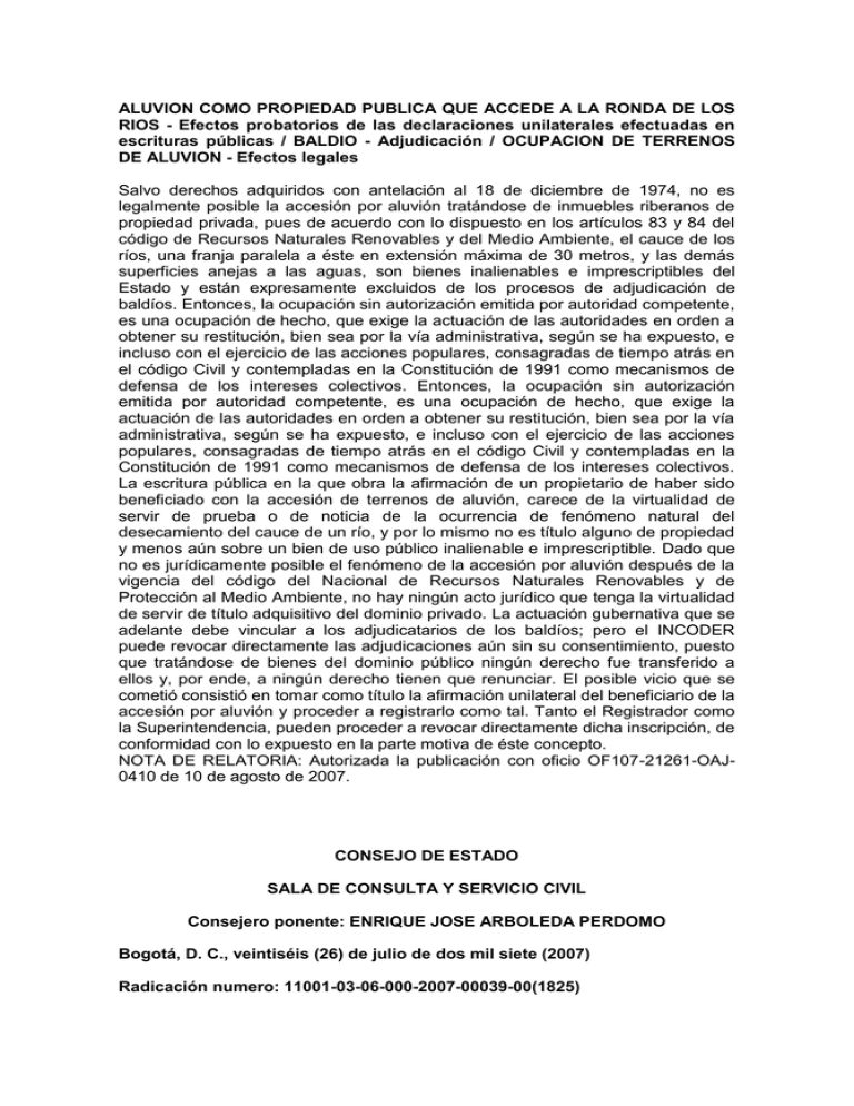 ALUVION COMO PROPIEDAD PUBLICA QUE ACCEDE A LA