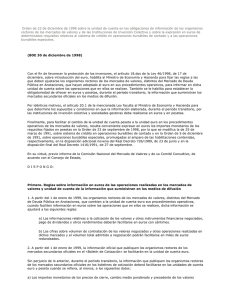 Orden de 23 de diciembre de 1998 sobre la unidad de cuenta en las