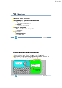 PSE objectives Hierarchical view of the problem