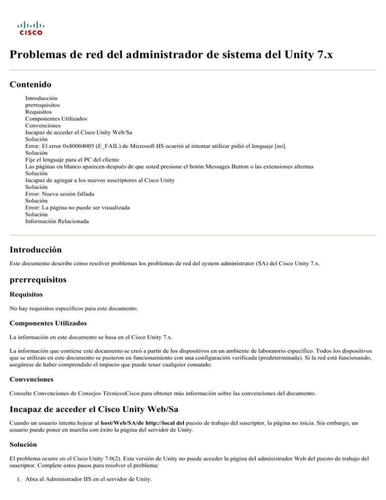 Problemas De Red Del Administrador De Sistema Del Unity 7 x