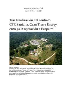 Tras finalización del contrato CPR Santana, Gran Tierra