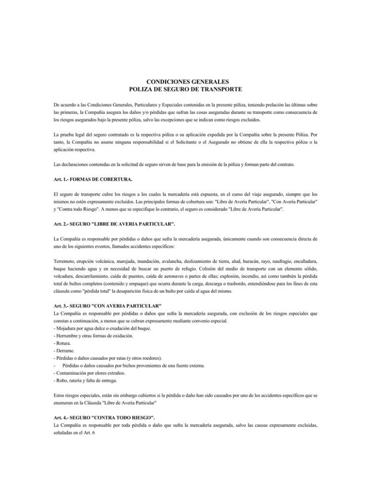 condiciones generales poliza de seguro de condiciones generales poliza de seguro de
