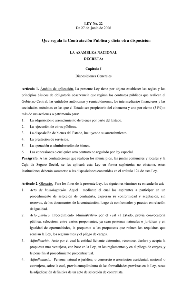 Que Regula La Contratación Pública Y Dicta Otra Disposición