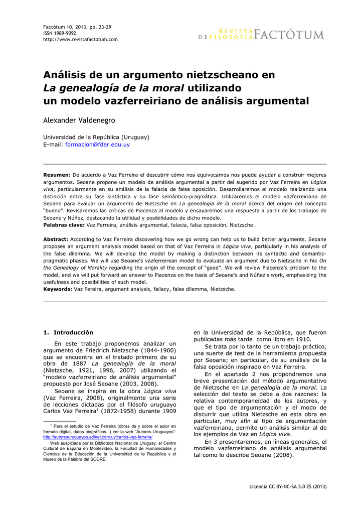 Análisis de un argumento nietzscheano en La genealogía de la
