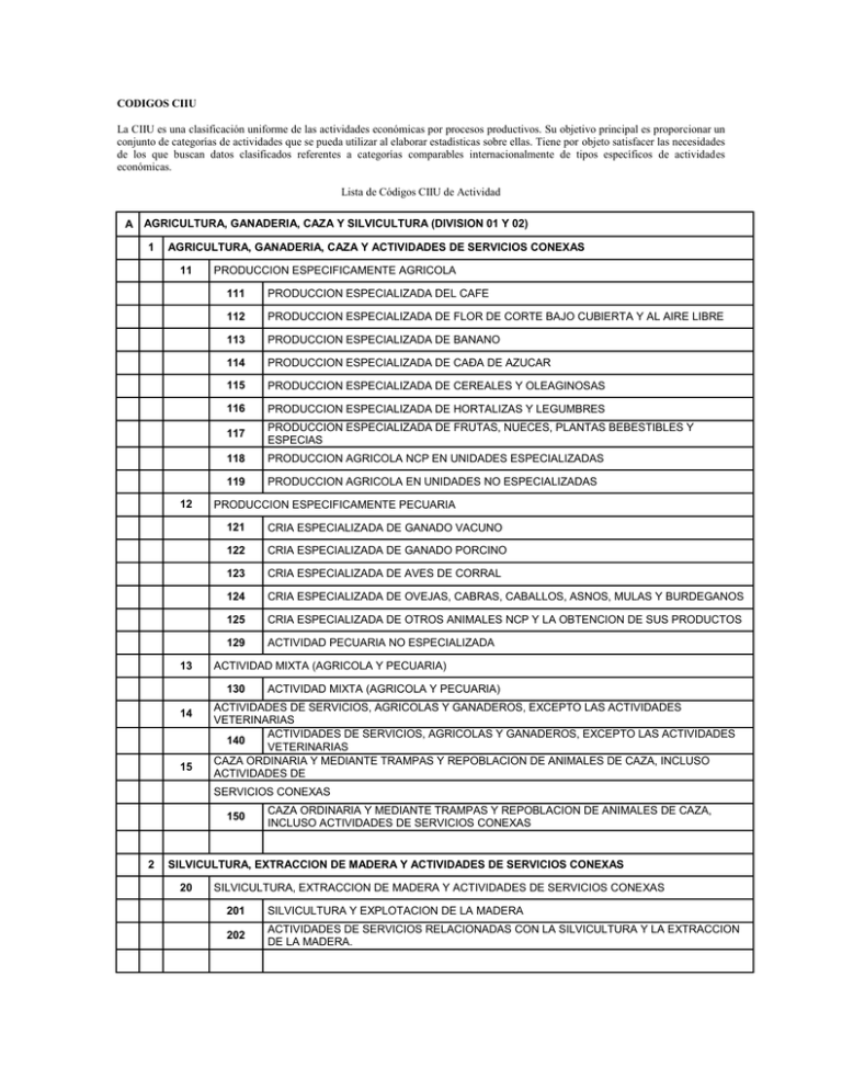 Clasificación De Actividades Comerciales – CIIU.