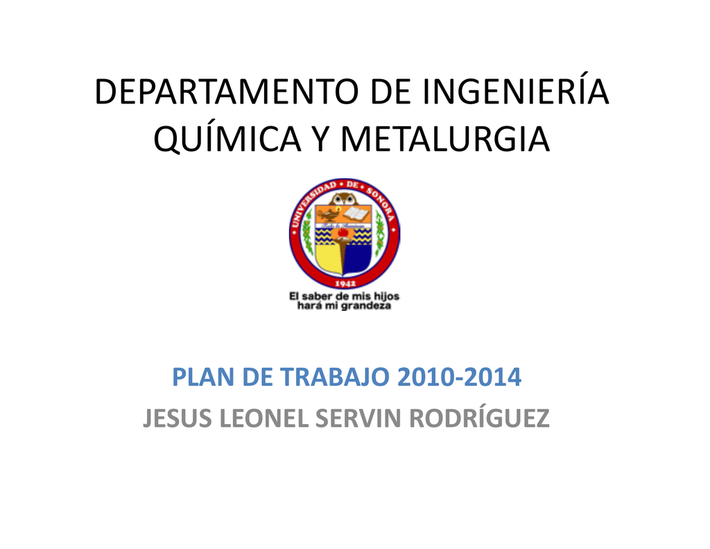 Plan De Trabajo Departamento De Ingenieria Quimica Y Metalurgia