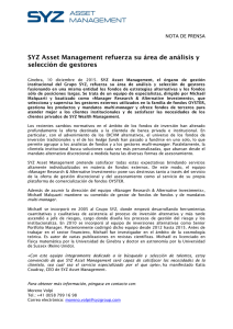 SYZ Asset Management refuerza su área de análisis y selección de