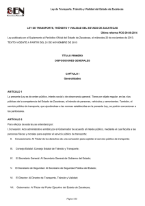 Ley de Transporte, Tránsito y Vialidad del Estado de Zacatecas LEY