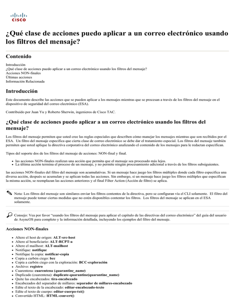 ¿Qué clase de acciones puedo aplicar a un correo ¿Qué clase de acciones puedo aplicar a un correo
