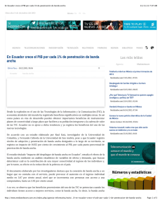 En Ecuador crece el PIB por cada 1% de penetración de banda ancha