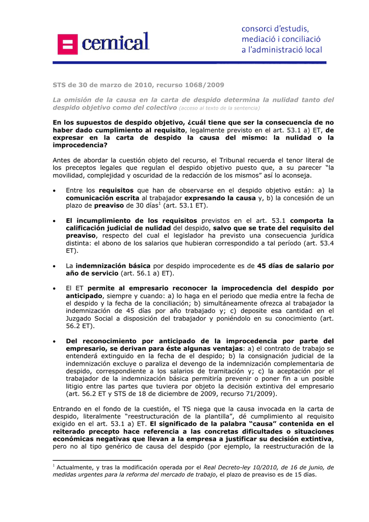 Modelo Carta Despido Objetivo Reconociendo Improcedencia 